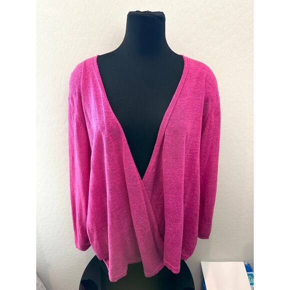 NIC+ZOE | Magenta Pink Plus Size Linen Blend Surplice Deep V-Neck Cardigan | 2X - Picture 2 of 6